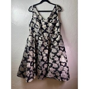 Torrid Black Fit Flare Dress Sz 14 Prom Formal Romantic Floral Metallic Brocade